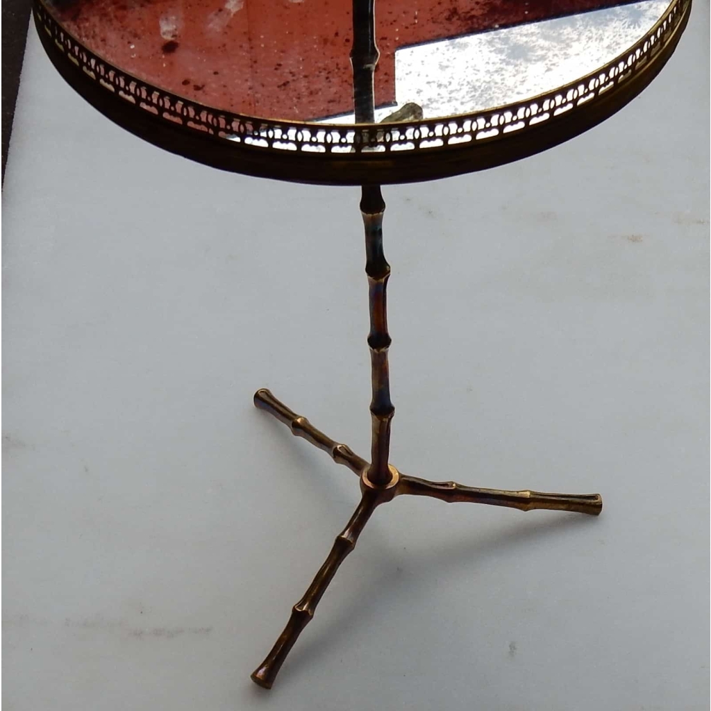 1970' Serviteur en Bronze Avec Galerie Modele Bambou Maison Bagués