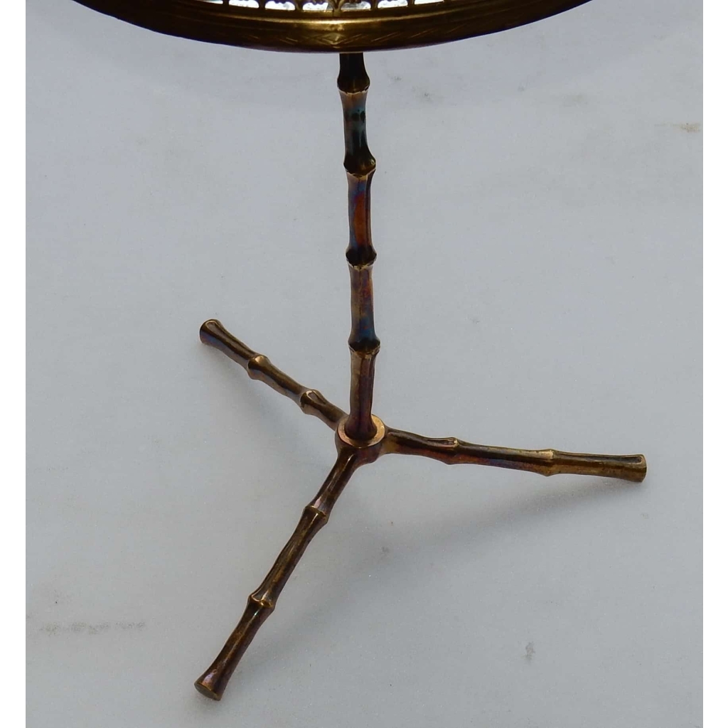 1970' Serviteur en Bronze Avec Galerie Modele Bambou Maison Bagués