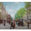 Leon ZEYTLINE Ecole Russe 20è siècle Vue de Paris Tramway, calèches et automobiles sur le Boulevard de Strasbourg Huile sur toile signée