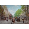 Leon ZEYTLINE Ecole Russe 20è siècle Vue de Paris Tramway, calèches et automobiles sur le Boulevard de Strasbourg Huile sur toile signée