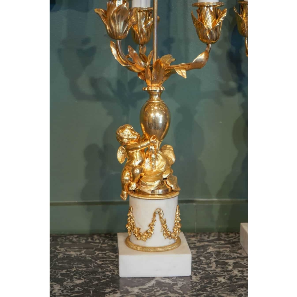 Paire De Candélabres De Style Louis XVI Formant Lampes. XIX ème. | Biron Paire De Candélabres De Style Louis XVI Formant Lampes. XIX ème.