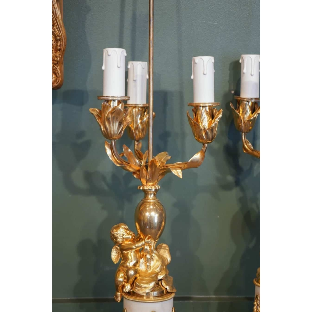 Paire De Candélabres De Style Louis XVI Formant Lampes. XIX ème. | Biron Paire De Candélabres De Style Louis XVI Formant Lampes. XIX ème.