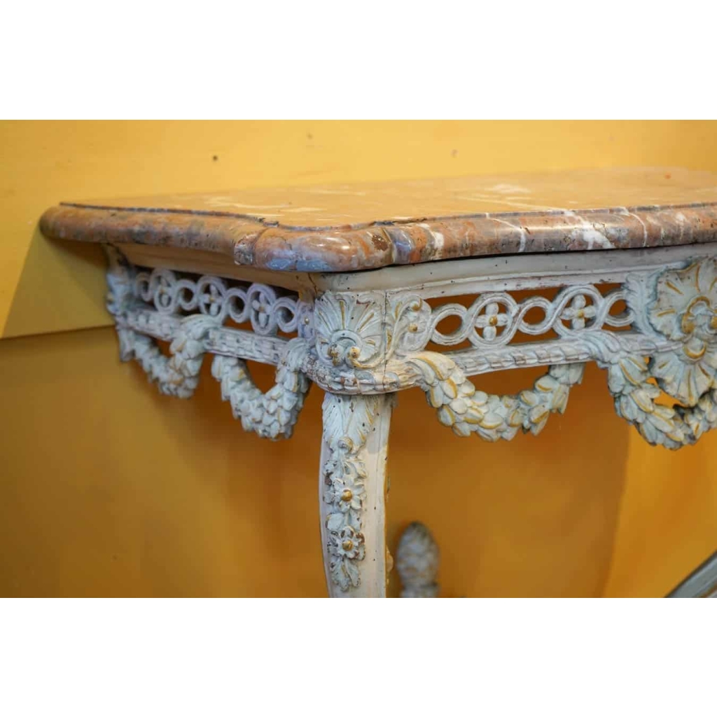 Console De Style Louis XV En Bois Peint Du XIX ème Siècle