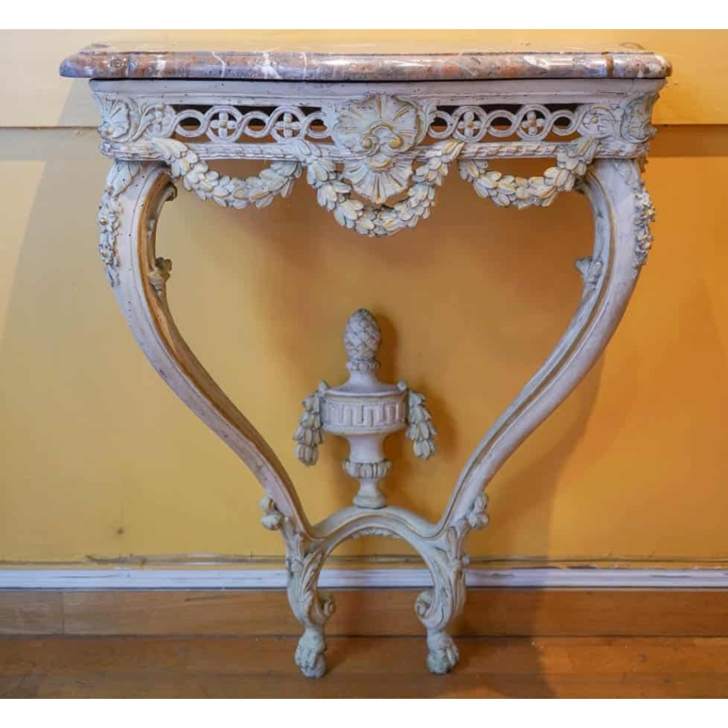 Console De Style Louis XV En Bois Peint Du XIX ème Siècle