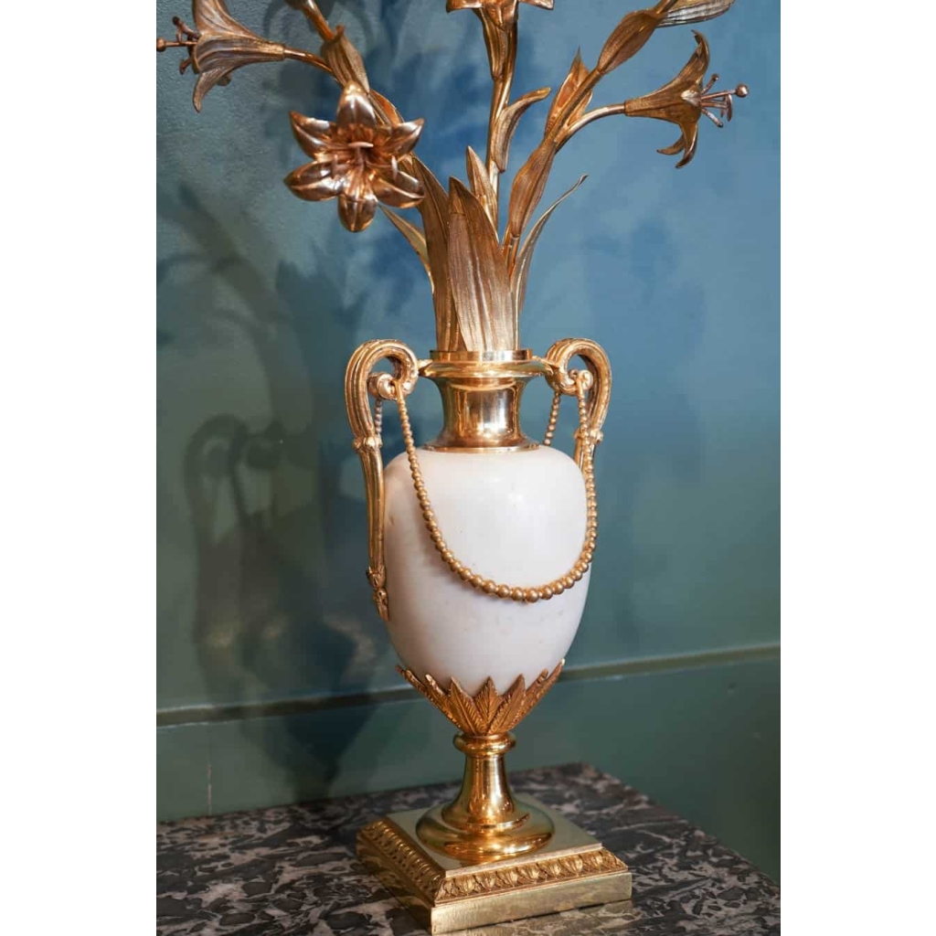 Paire de vases Louis XVI en marbre et bronze doré. | Biron Paire de vases Louis XVI en marbre et bronze doré.