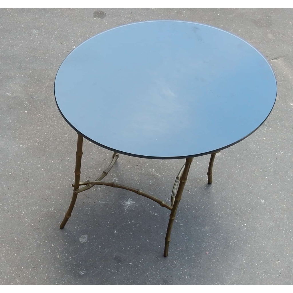 1950/70 Table Basse Plateau Verre Noirci Maison Bagués en Laiton | Biron 1950/70 Table Basse Plateau Verre Noirci Maison Bagués en Laiton