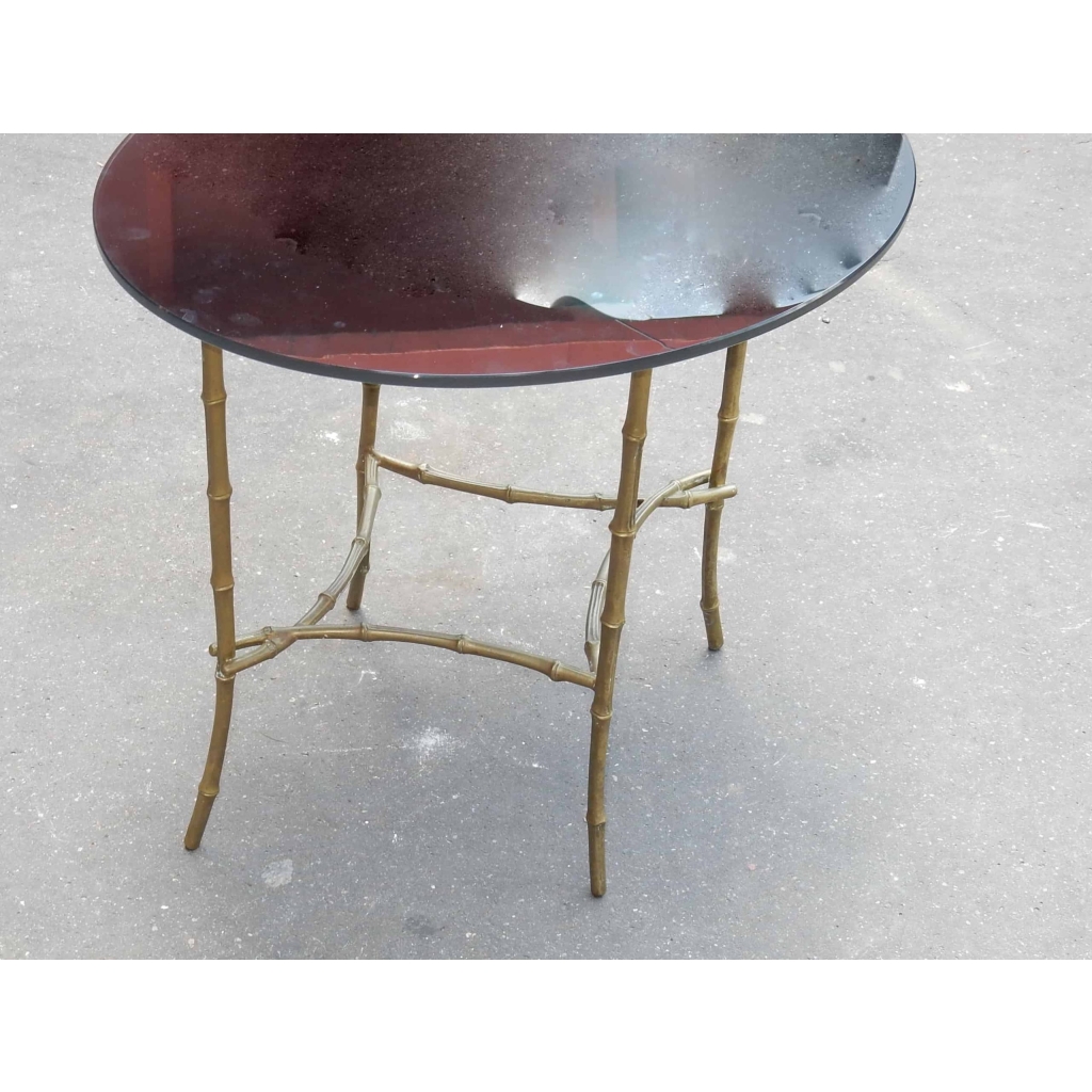 1950/70 Table Basse Plateau Verre Noirci Maison Bagués en Laiton | Biron 1950/70 Table Basse Plateau Verre Noirci Maison Bagués en Laiton