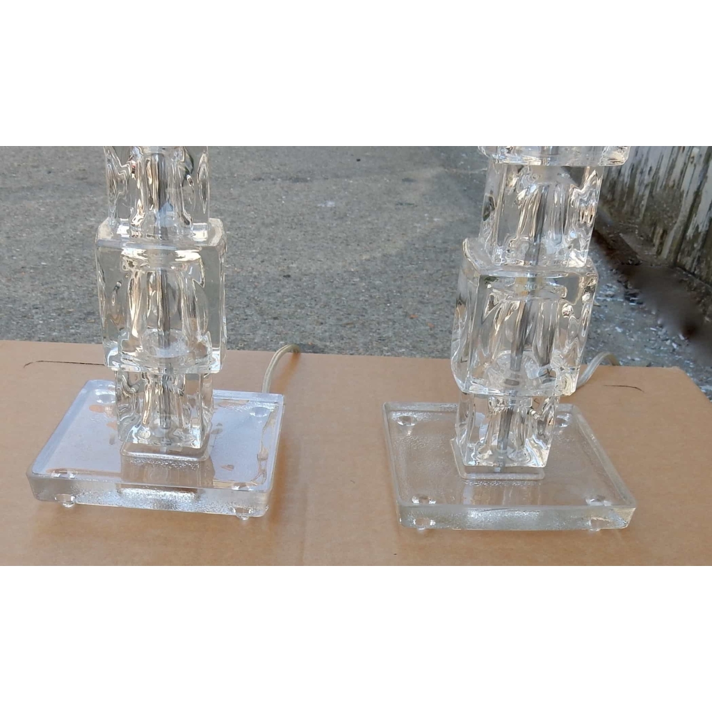 1970/80′ Paire de Lampes en Verre de Style Design | Biron 1970/80' Paire de Lampes en Verre de Style Design