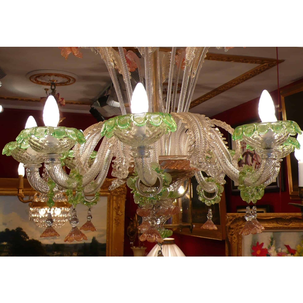 Murano Lustre Ancien de Venise 20ème Siècle 8 Lumières | Biron Murano Lustre Ancien de Venise 20ème Siècle 8 Lumières