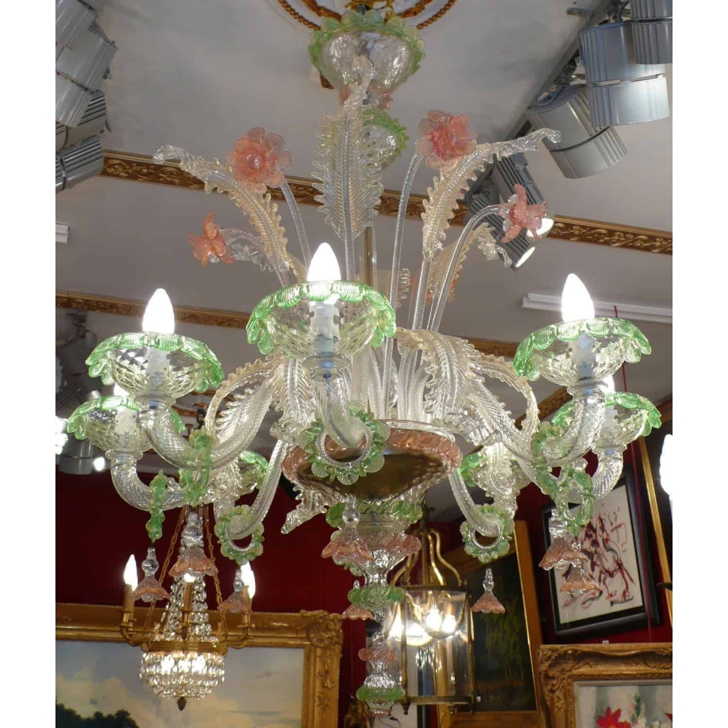 Murano Lustre Ancien de Venise 20ème Siècle 8 Lumières | Biron Murano Lustre Ancien de Venise 20ème Siècle 8 Lumières
