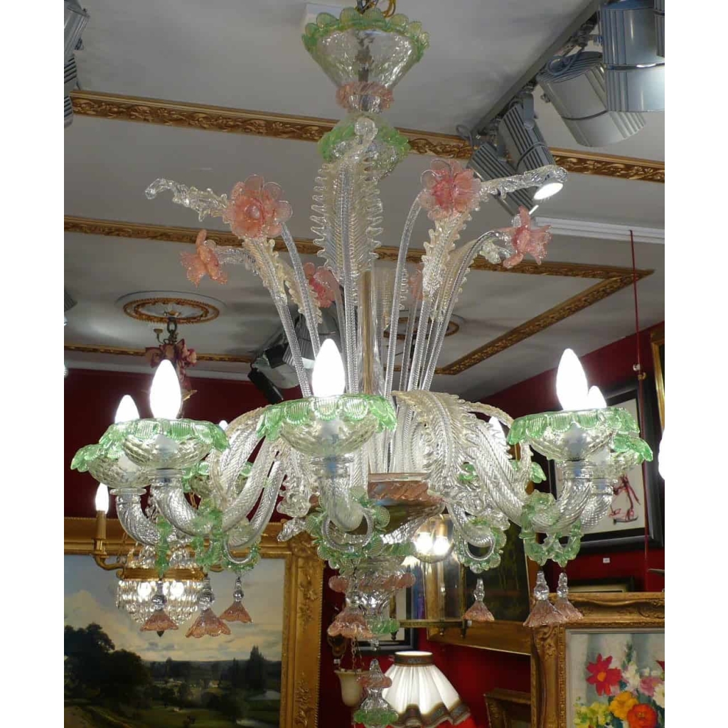 Murano Lustre Ancien de Venise 20ème Siècle 8 Lumières | Biron Murano Lustre Ancien de Venise 20ème Siècle 8 Lumières