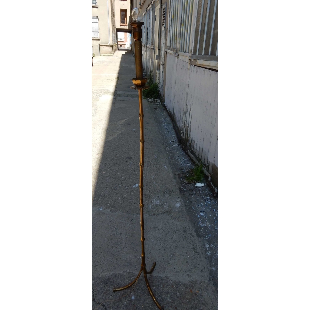 1950/70 Lampadaire en Bronze Doré Maison Bagués Modéle Bambou Tripode