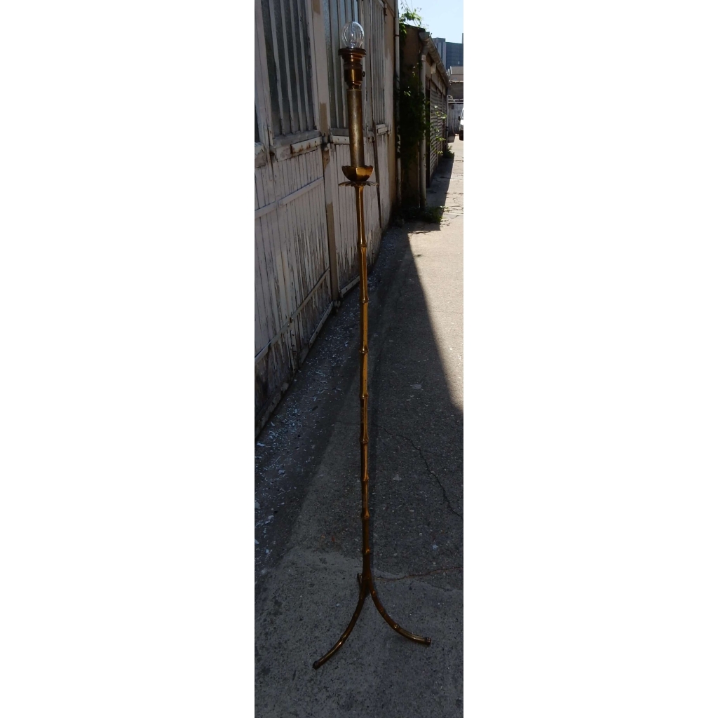 1950/70 Lampadaire en Bronze Doré Maison Bagués Modéle Bambou Tripode