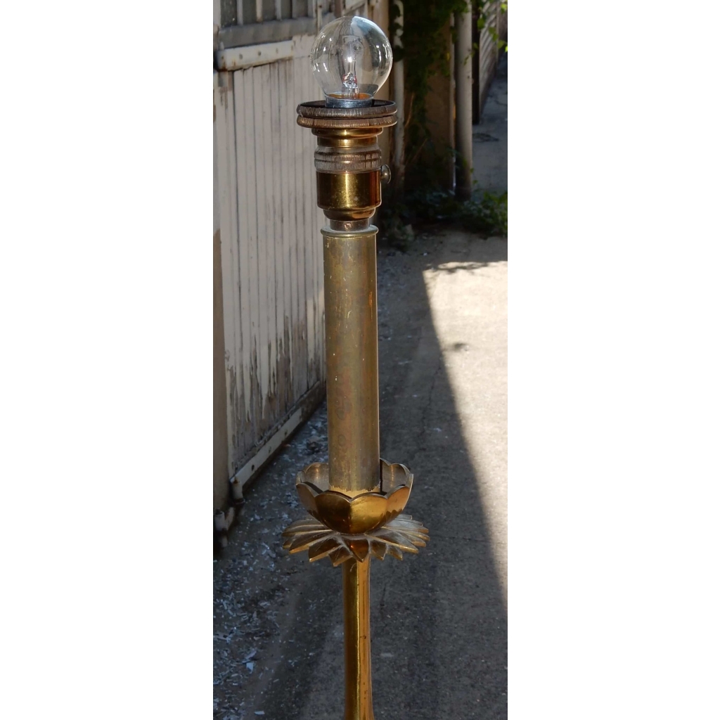 1950/70 Lampadaire en Bronze Doré Maison Bagués Modéle Bambou Tripode