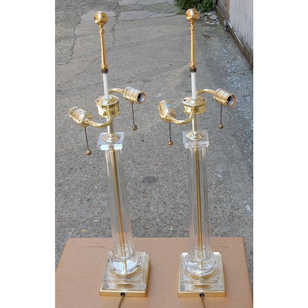 1970/80' Paire de Lampes en Verre Decor Colonnes