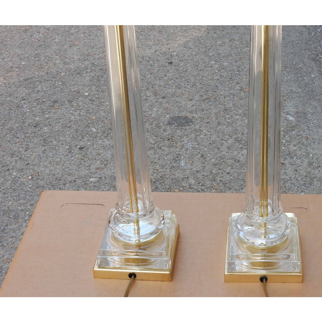 1970/80' Paire de Lampes en Verre Decor Colonnes