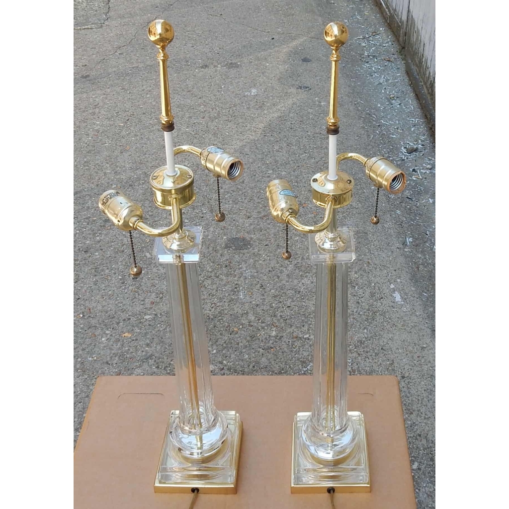 1970/80' Paire de Lampes en Verre Decor Colonnes