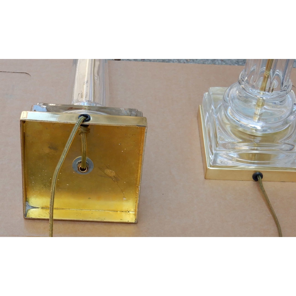 1970/80' Paire de Lampes en Verre Decor Colonnes