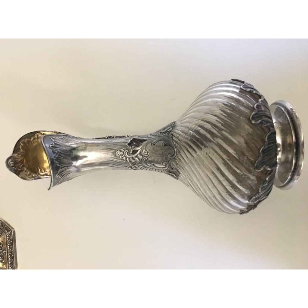 Veyrat Aiguière Argent Massif et Cristal Cotes Torses | Biron Veyrat Aiguière Argent Massif et Cristal Cotes Torses