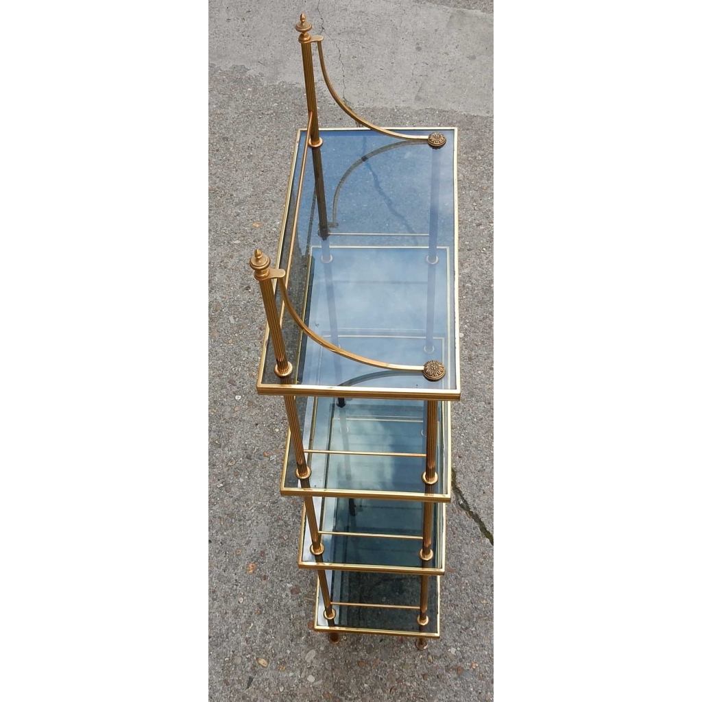 1970' Etagere A 4 Niveaux En Bronze Maison Bagués Avec Frontispice