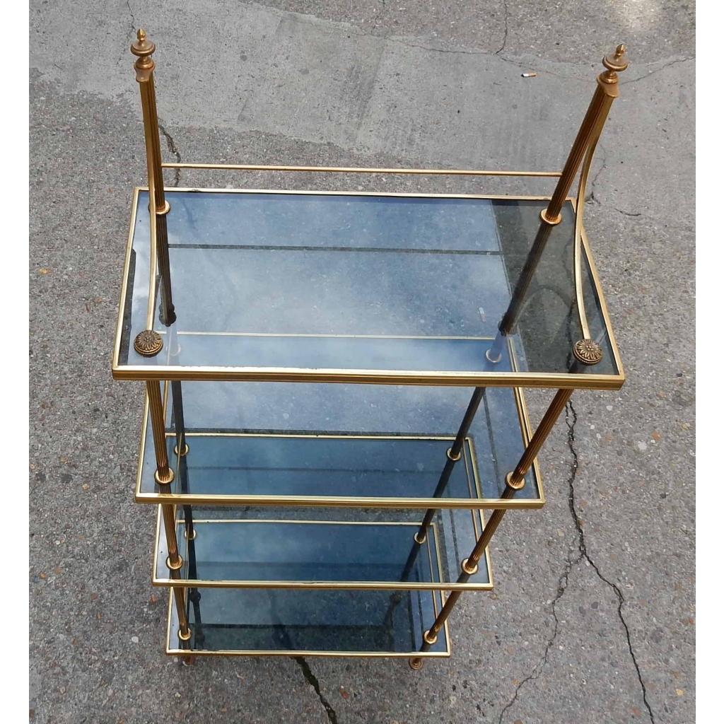 1970' Etagere A 4 Niveaux En Bronze Maison Bagués Avec Frontispice