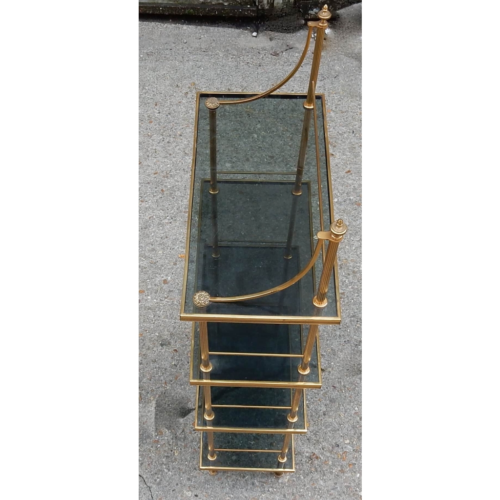 1970' Etagere A 4 Niveaux En Bronze Maison Bagués Avec Frontispice
