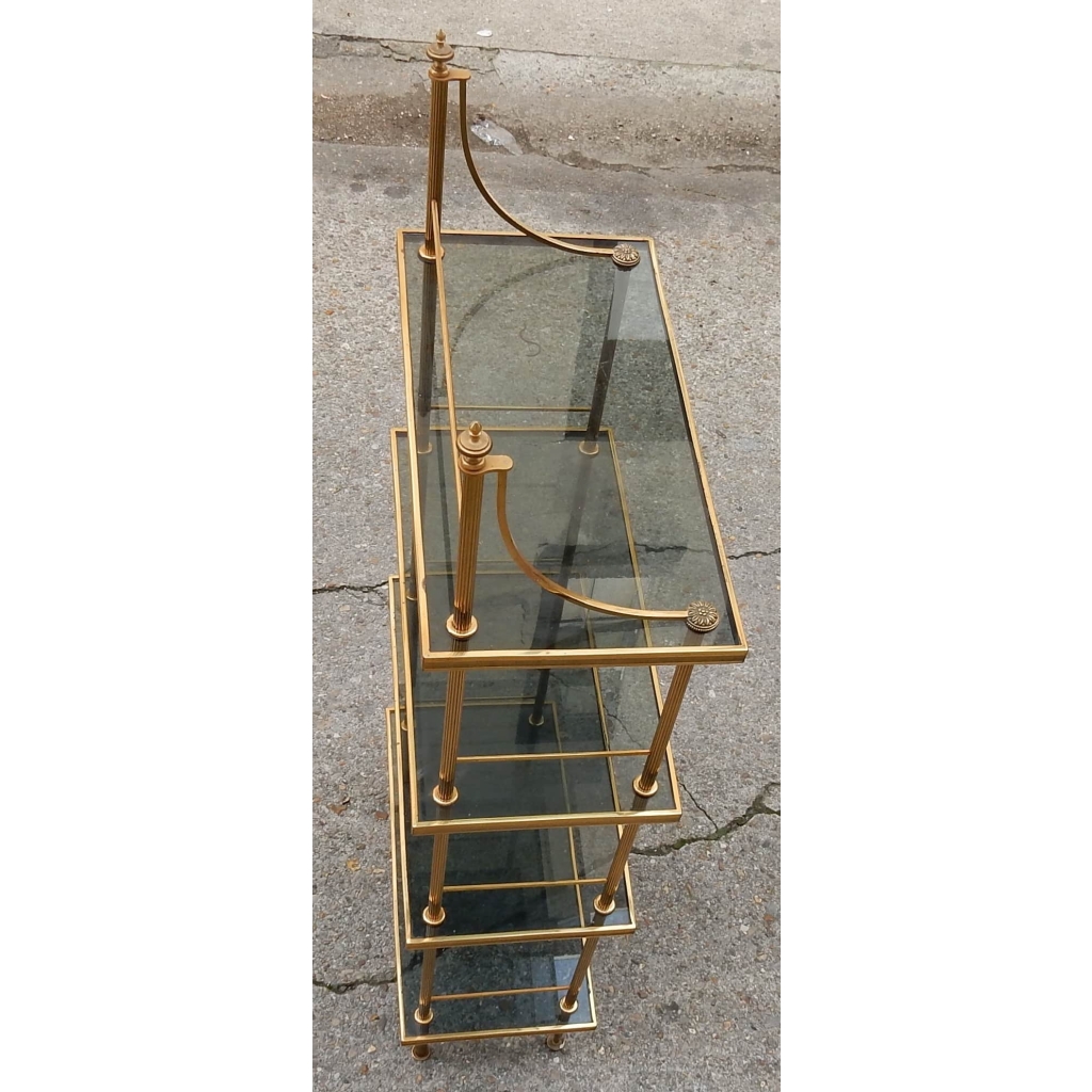 1970' Etagere A 4 Niveaux En Bronze Maison Bagués Avec Frontispice