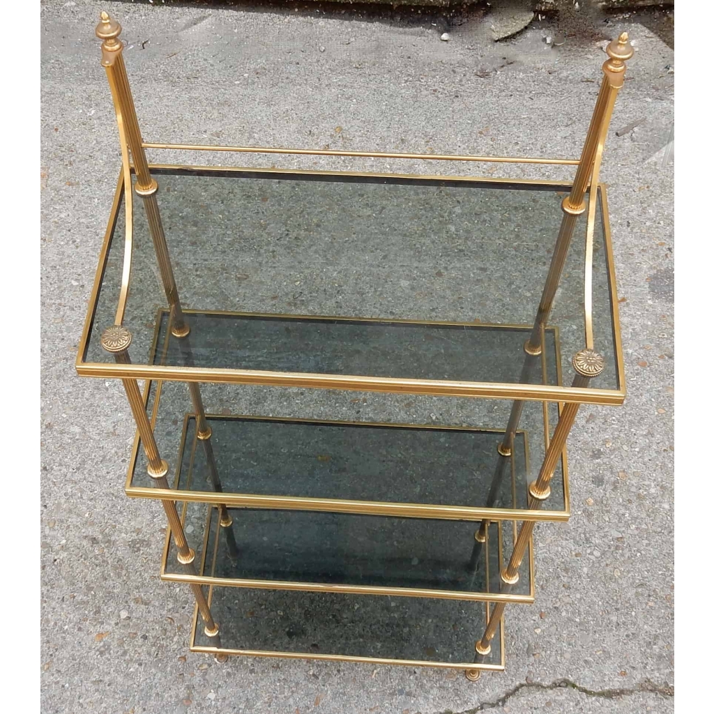 1970' Etagere A 4 Niveaux En Bronze Maison Bagués Avec Frontispice