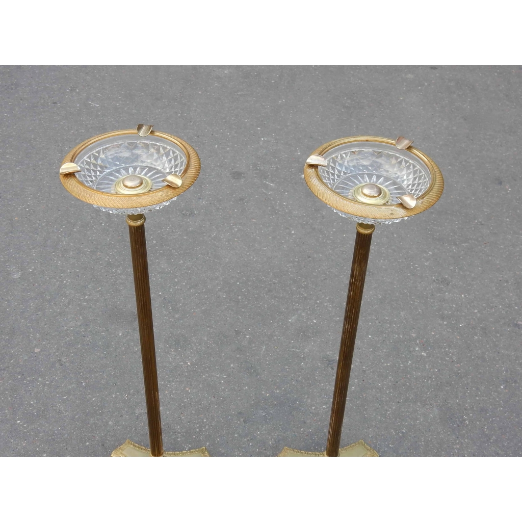 1970' Paire de Cendriers Bronze et Cristal Maison Bagués