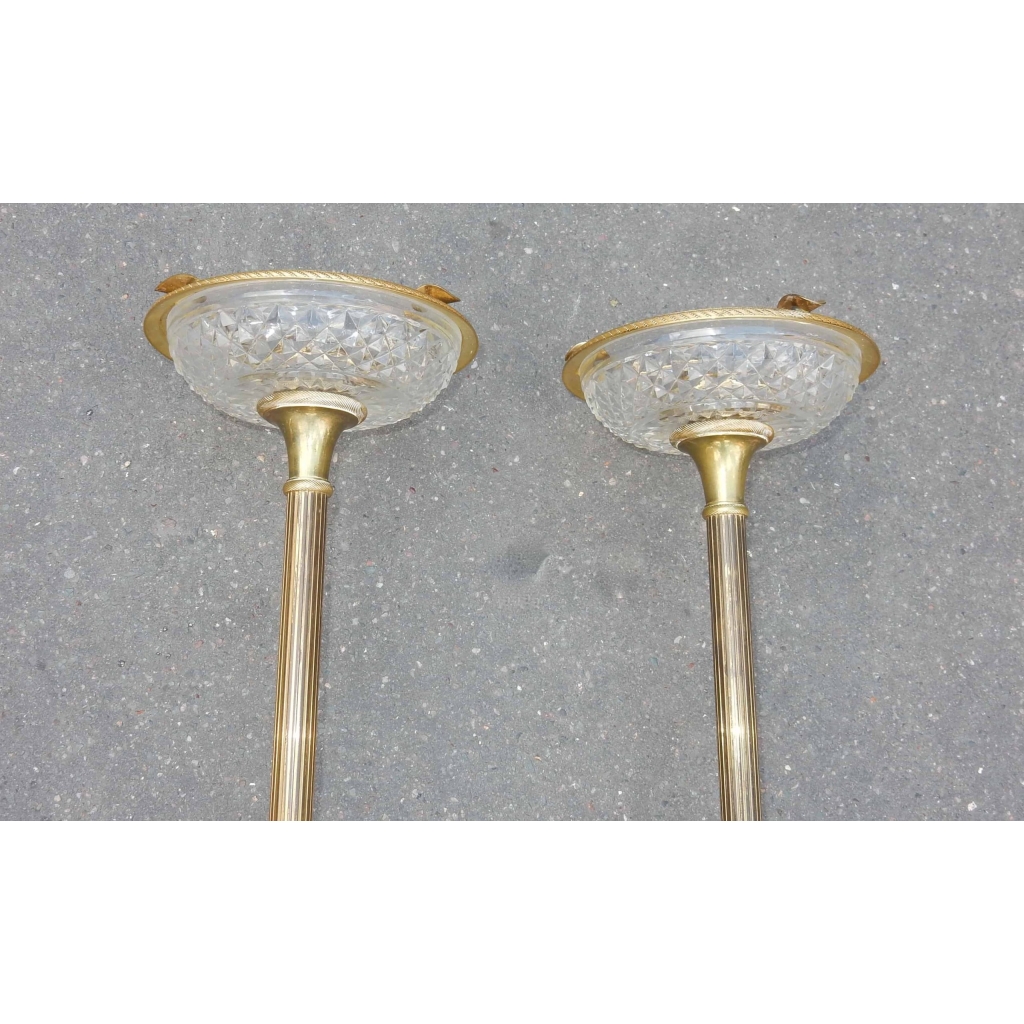 1970' Paire de Cendriers Bronze et Cristal Maison Bagués