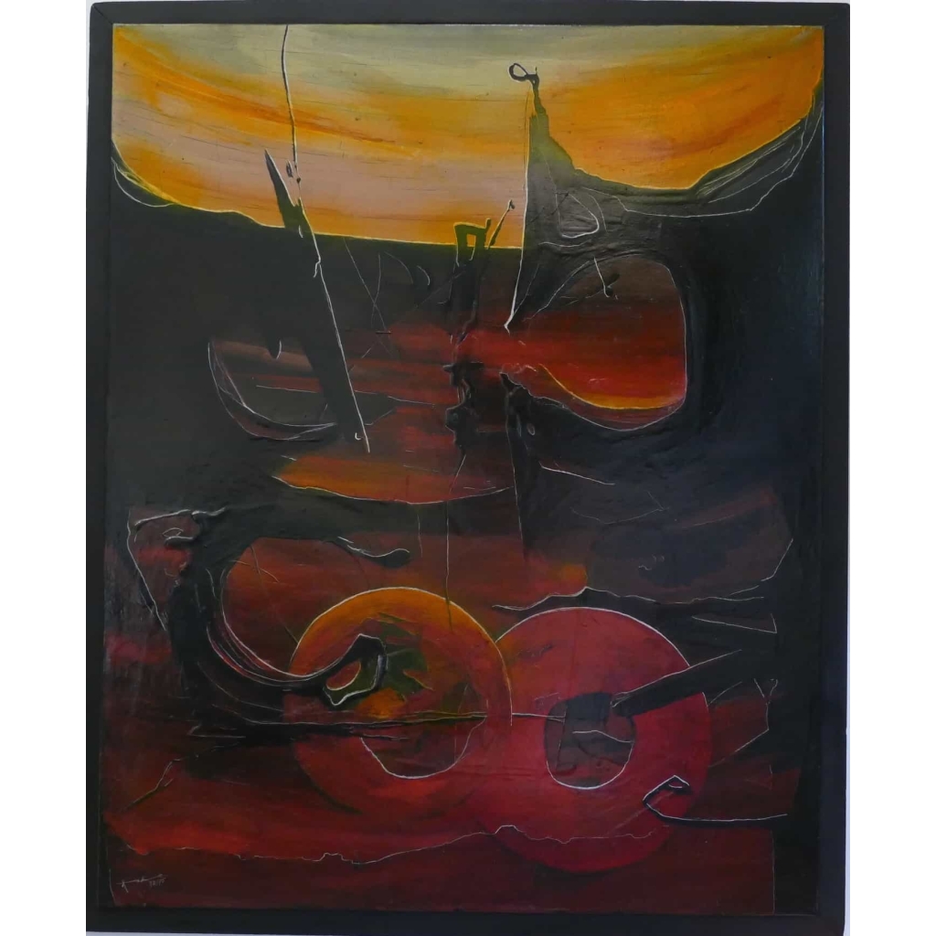 ALDINE Peinture contemporaine XXème siècle Abstraction lyrique Huile sur toile signée | Biron ||