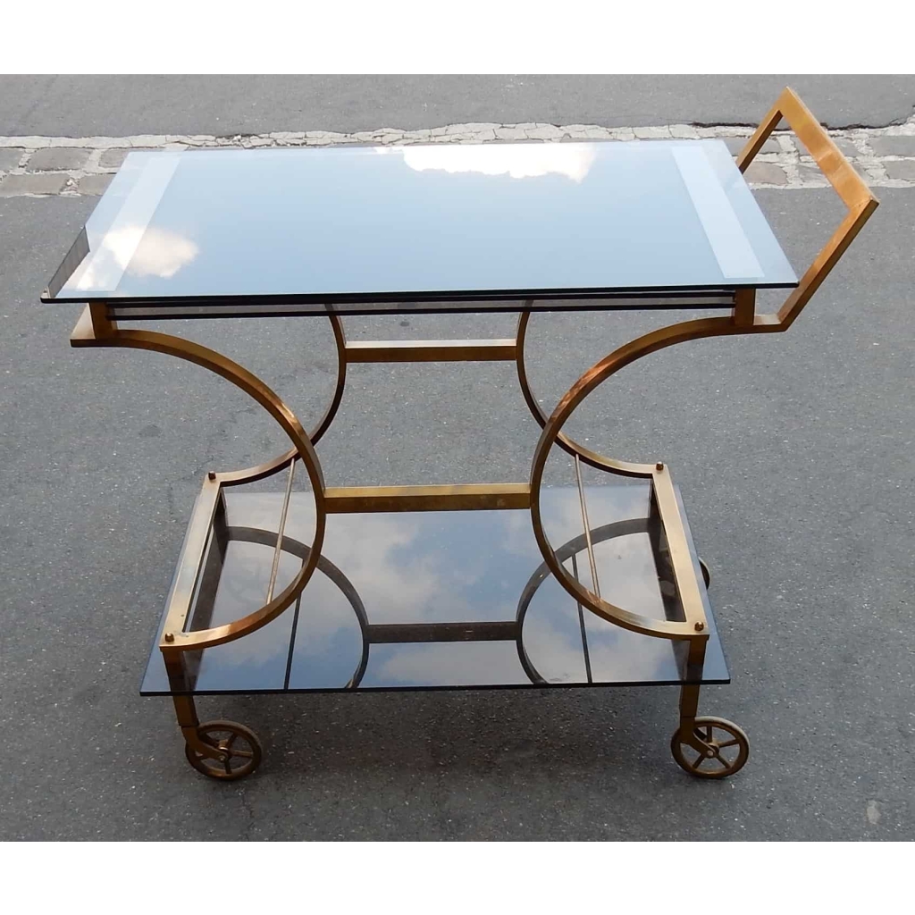 1950/70′ Bar Roulant en Laiton Avec Plateaux Coulissants Style Maison Jansen | Biron |||||||