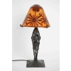 Lampe rare aux cocotiers signée Charder sur un pied enfer forgé 1925-1930