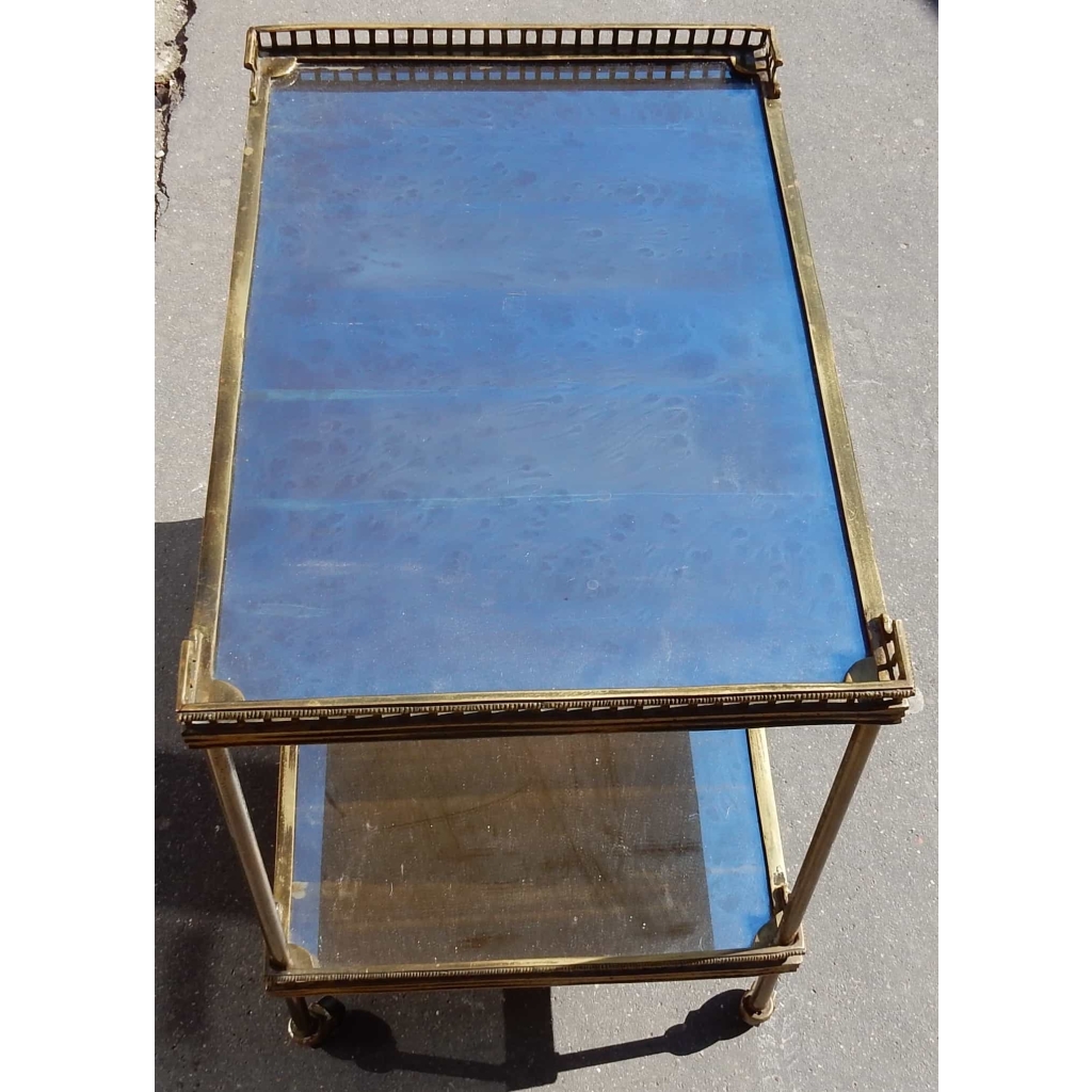 1950/70 Paire de Dessertes Roulantes Maison Jansen en Laiton et Bronze Doré Avec Galeries Ajourées | Biron 1950/70 Paire de Dessertes Roulantes Maison Jansen en Laiton et Bronze Doré Avec Galeries Ajourées