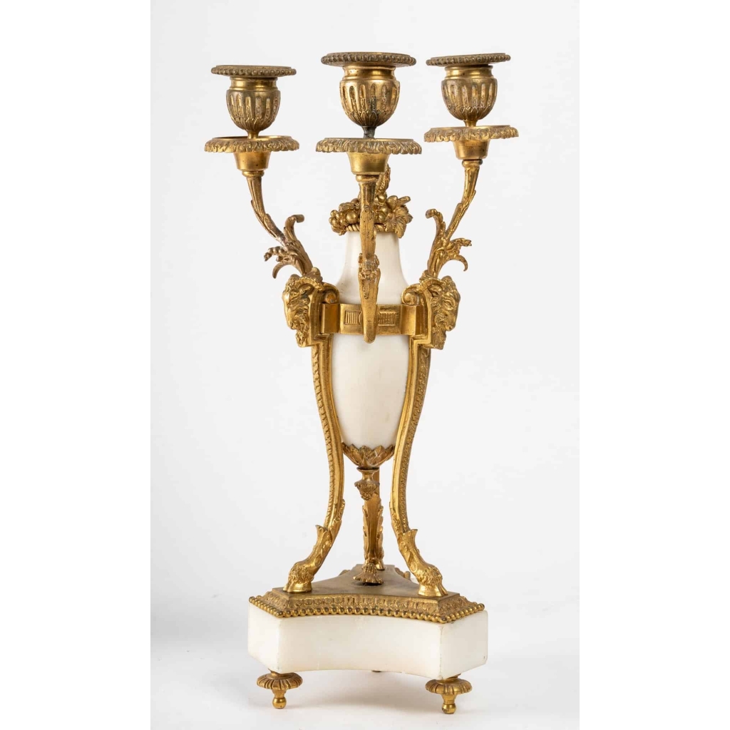 Paire de candélabres marbre blanc et bronze doré XIXème siècle | Biron Paire de candélabres marbre blanc et bronze doré XIXème siècle