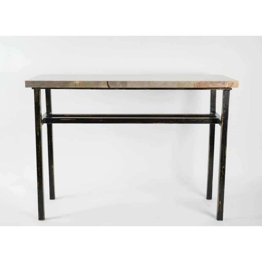 Console, Art Moderne, Acier peint et Marbre | Biron Console, Art Moderne, Acier peint et Marbre