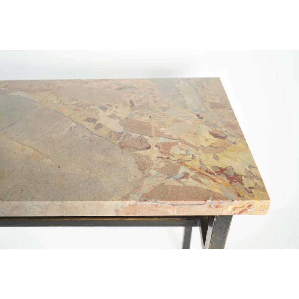 Console, Art Moderne, Acier peint et Marbre | Biron Console, Art Moderne, Acier peint et Marbre