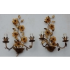1970′ Paire d’ Appliques en Métal Doré à Décor de Fleurs et Feuilles Style Maison Bagués | Biron |||||||||