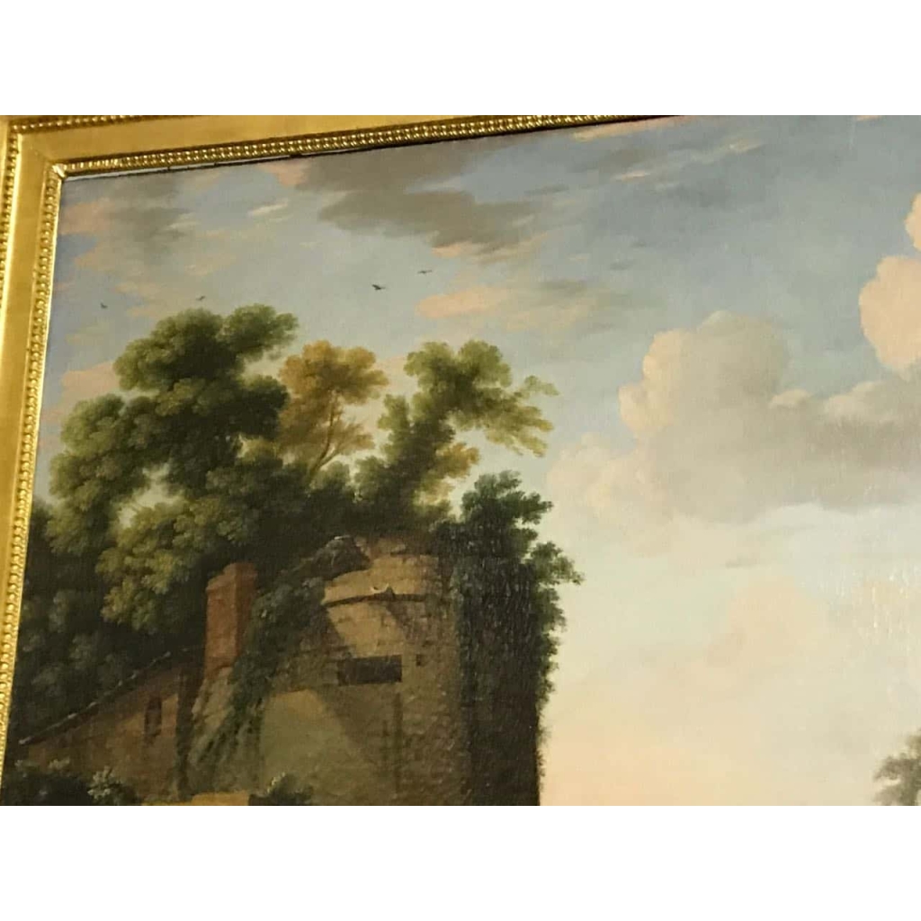Peinture sur toile « Paysage animé ». Ecole flamande XVIIème. Ref: Charles 03. | Biron Peinture sur toile "Paysage animé". Ecole flamande XVIIème. Ref: Charles 03.