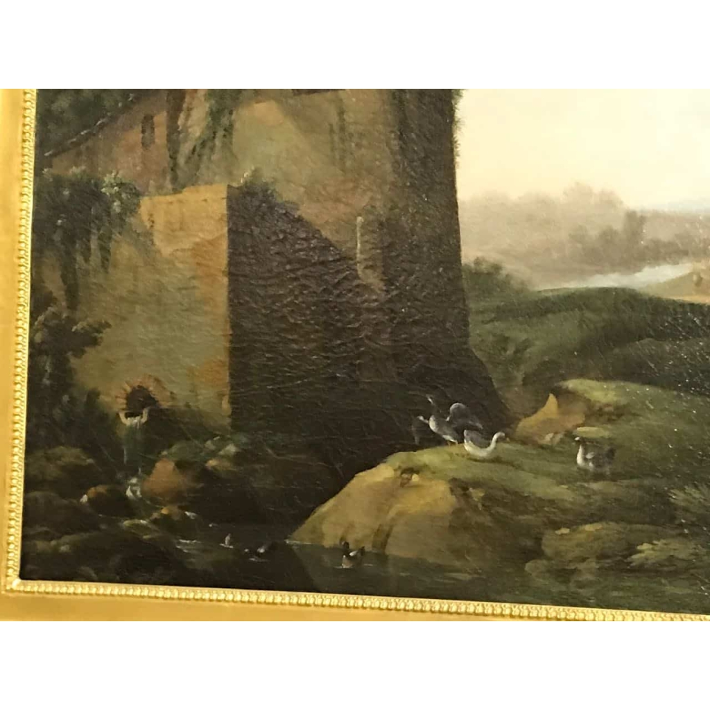 Peinture sur toile « Paysage animé ». Ecole flamande XVIIème. Ref: Charles 03. | Biron Peinture sur toile "Paysage animé". Ecole flamande XVIIème. Ref: Charles 03.