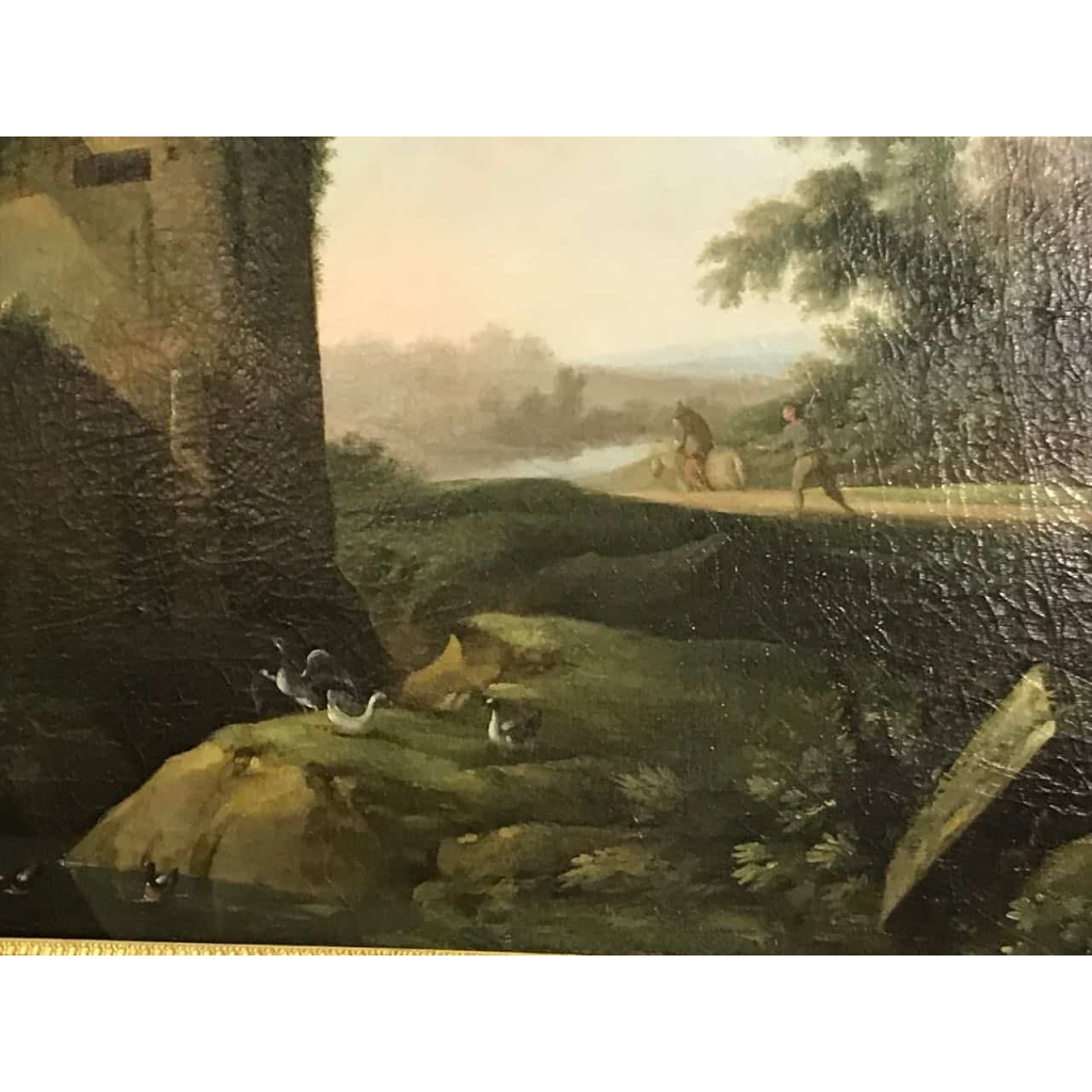 Peinture sur toile « Paysage animé ». Ecole flamande XVIIème. Ref: Charles 03. | Biron Peinture sur toile "Paysage animé". Ecole flamande XVIIème. Ref: Charles 03.