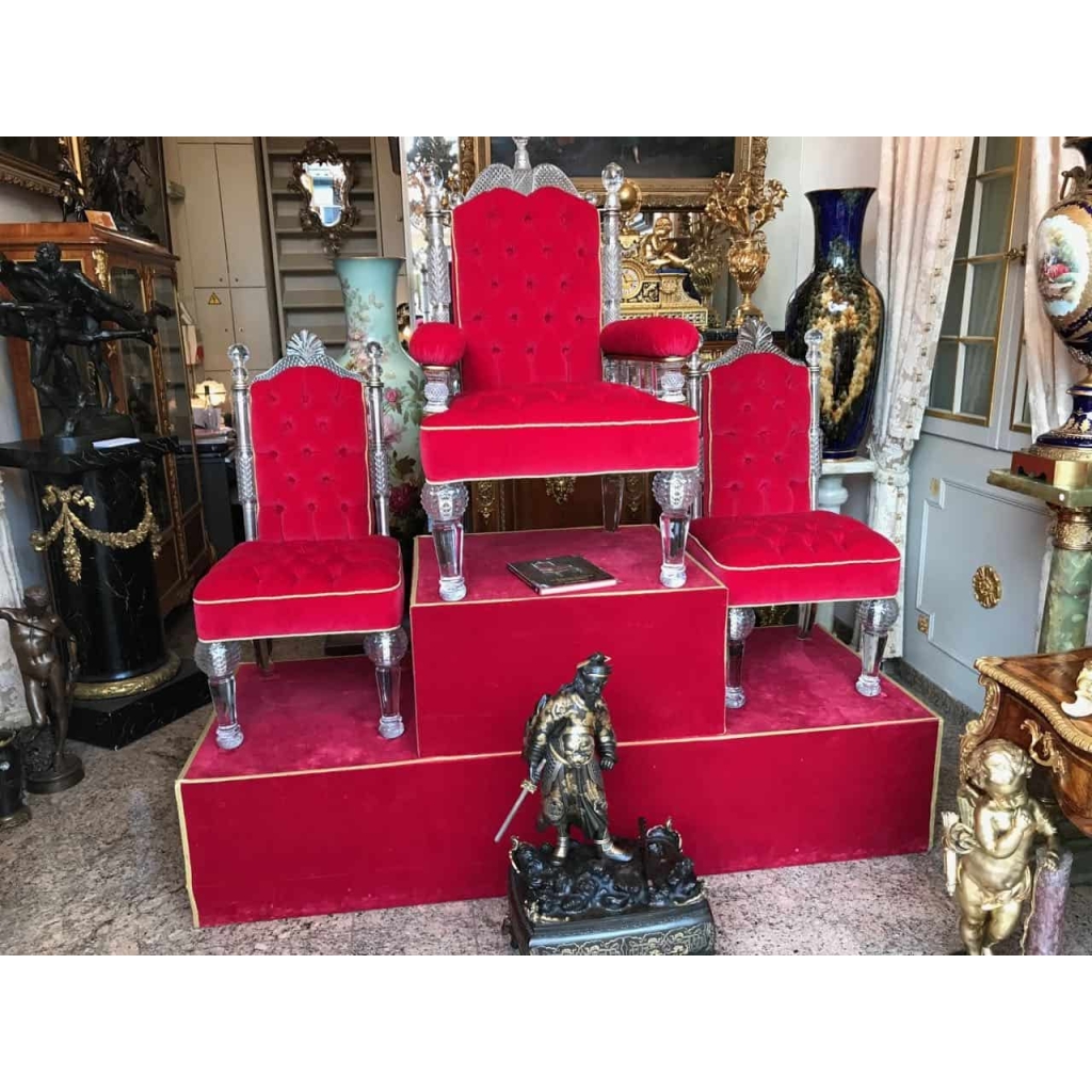 Trône et ses 2 chaises en cristal de Baccarat, par OSLER. Vers 1850. Ref:18. | Biron ||||||