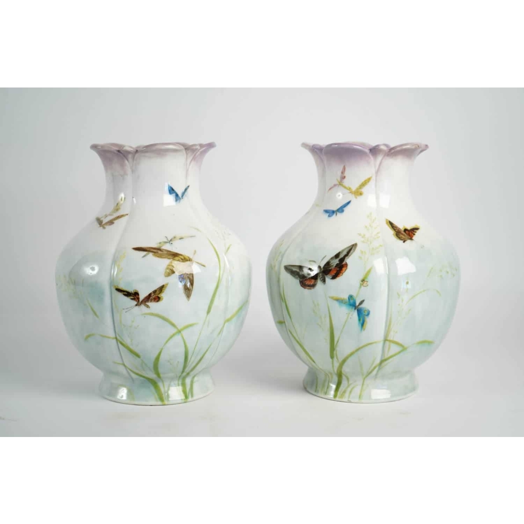 Théodore deck ( 1823 – 1851 ) – paire de vases en céramique, XIXème | Biron Théodore deck ( 1823 - 1851 ) - paire de vases en céramique, XIXème