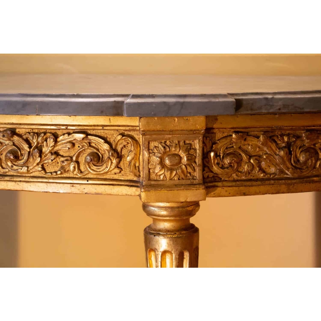 Console demi-lune d'époque Louis XVI en bois doré