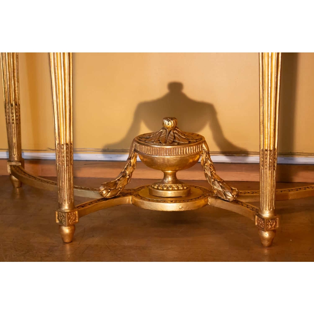 Console demi-lune d'époque Louis XVI en bois doré