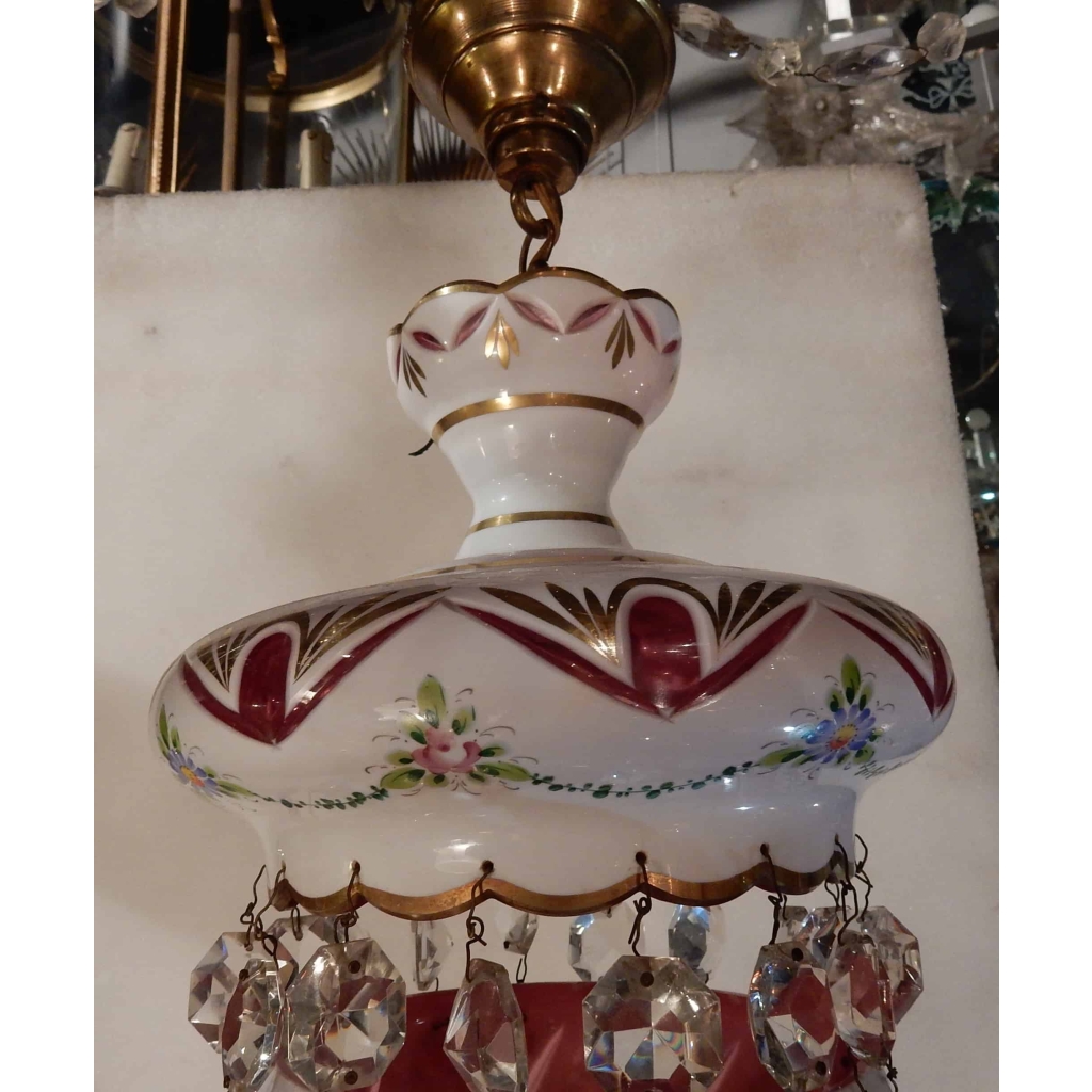 1950/60 Lustre Ou Lanterne Baccarat Overlay | Biron 1950/60 Lustre Ou Lanterne Baccarat Overlay