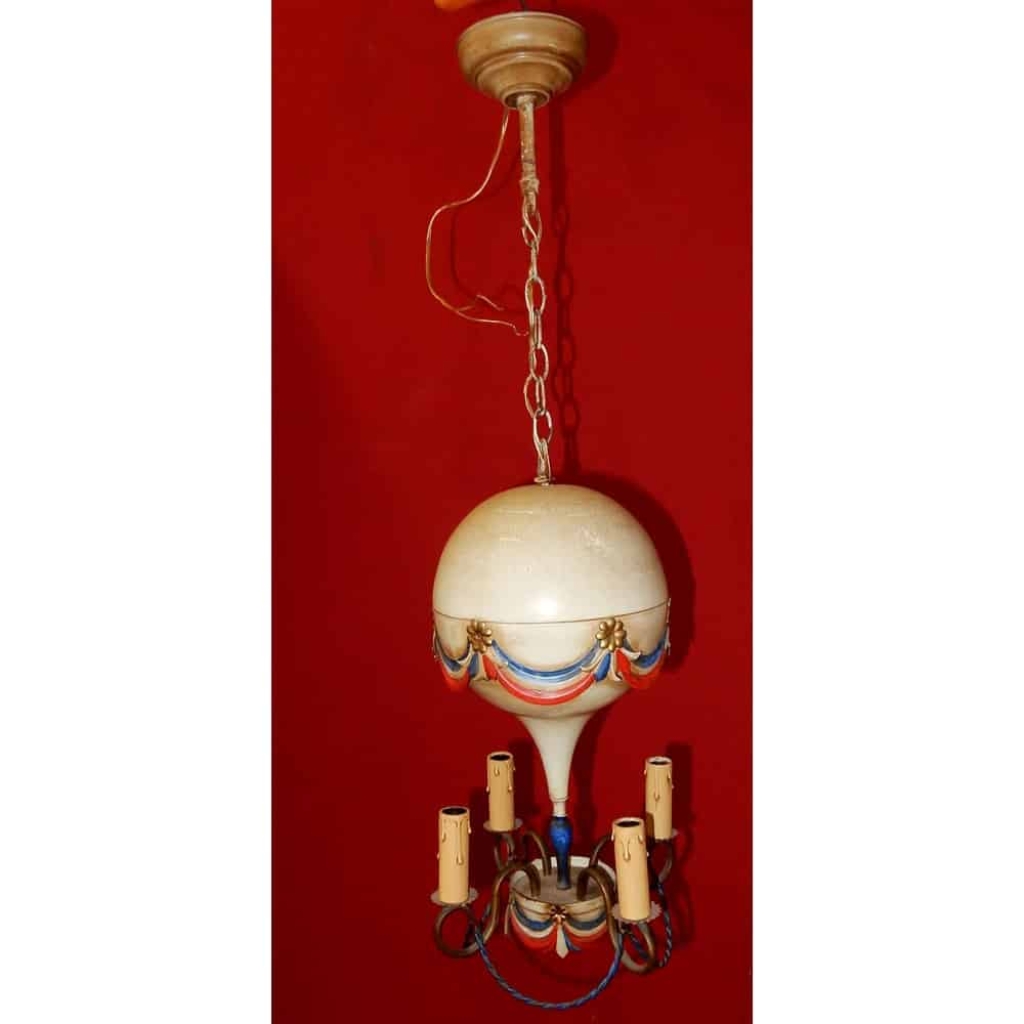 1970′ Lustre Mongolfiére Métal Peint Couleurs France | Biron |||||||||