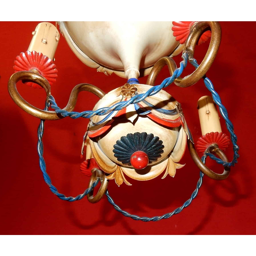 1970′ Lustre Mongolfiére Métal Peint Couleurs France | Biron 1970' Lustre Mongolfiére Métal Peint Couleurs France