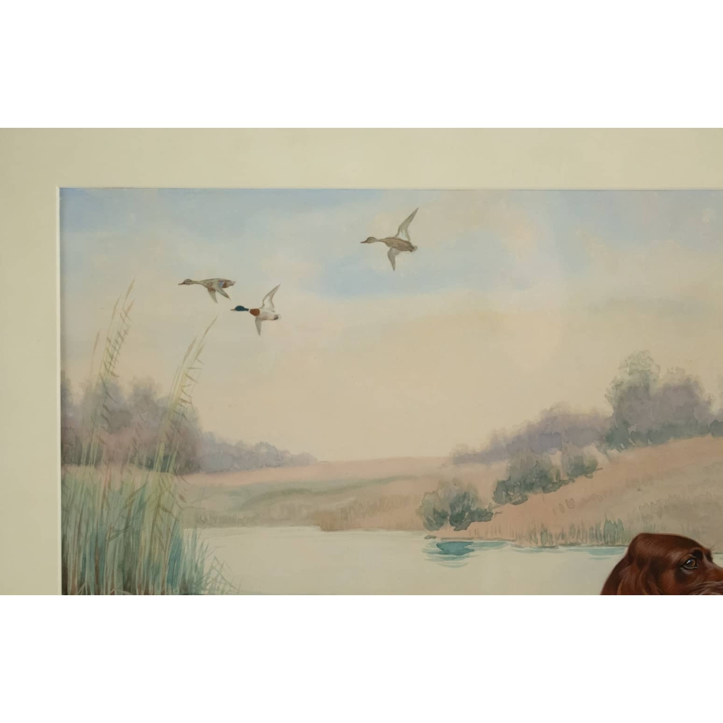 Boris RIABOUCHINSKY, dit RIAB (1898-1975) Gouache "Setter & Canard"