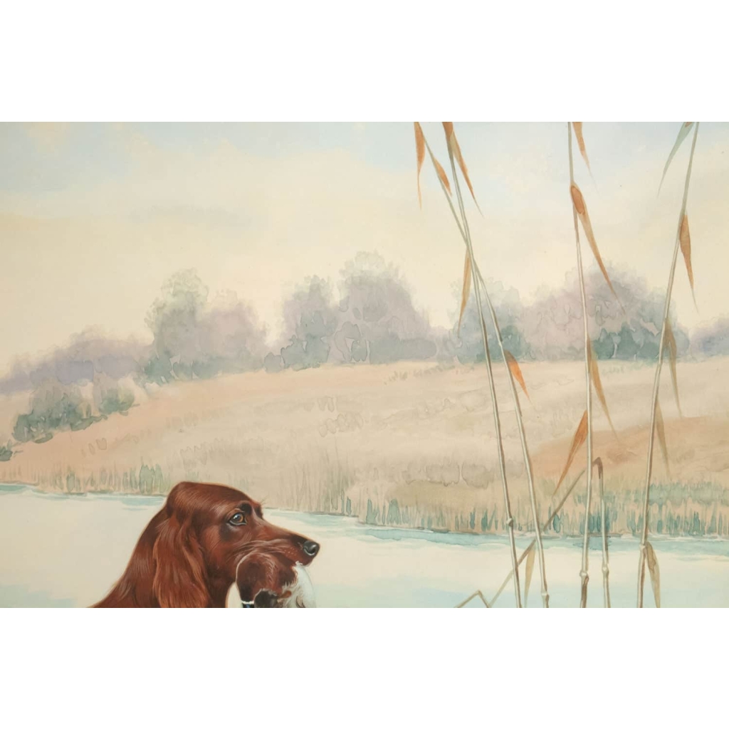 Boris RIABOUCHINSKY, dit RIAB (1898-1975) Gouache "Setter & Canard"